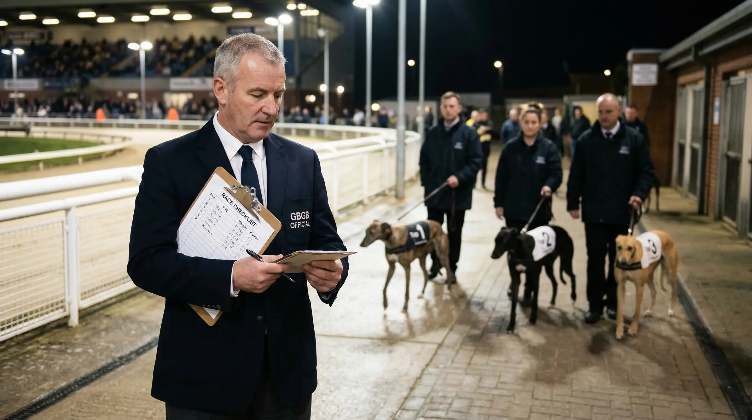 GBGB officials overseeing greyhound racing at UK stadium