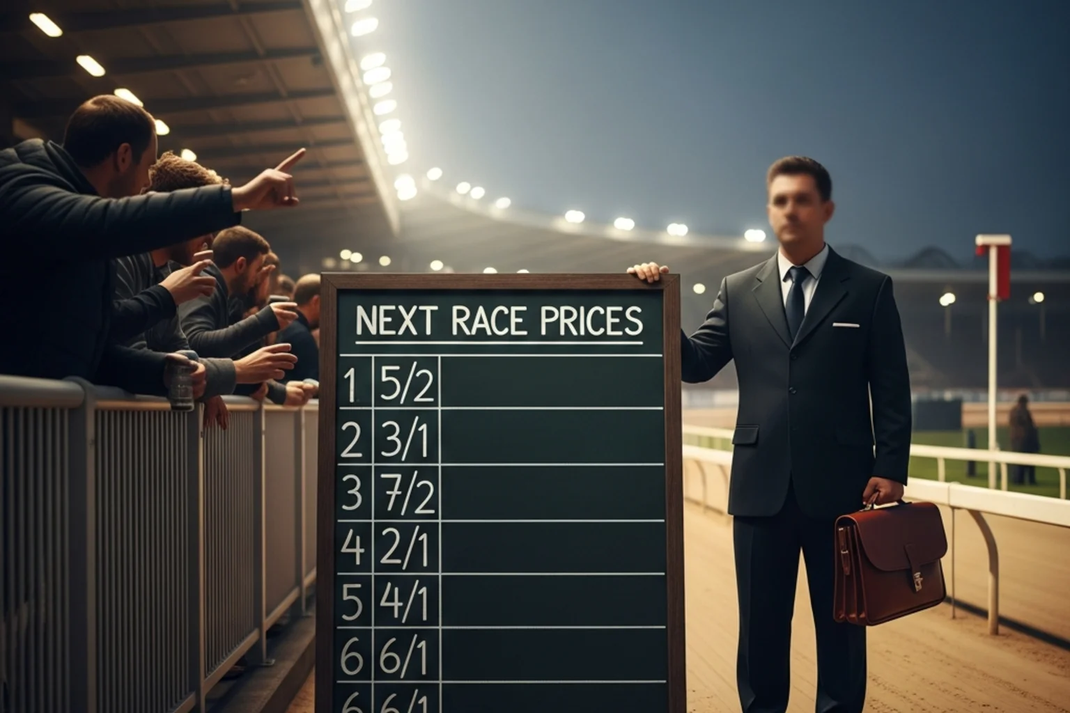 Bookmaker board showing greyhound racing odds